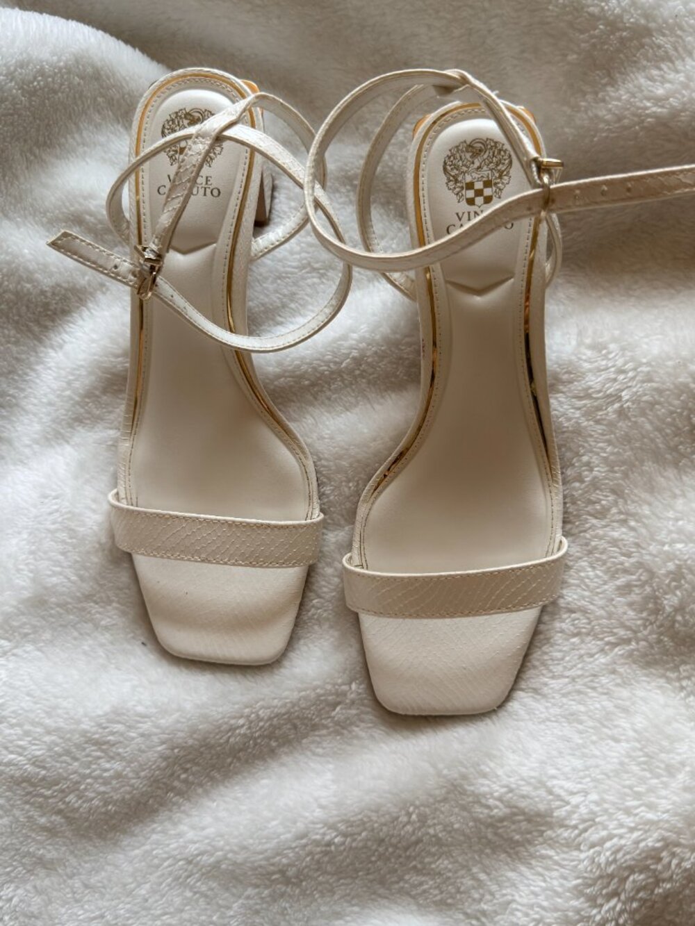 Vince Camuto Off-White Ankle-Strap Block Heel Sandals - Size 8